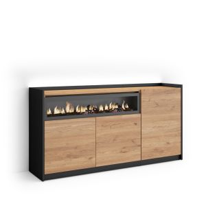 Aparador sala de jantar, 156x37x80cm, lareira eléctrica, LED rf4934