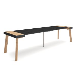 Mesa extensível, 58/302x90x73cm, carvalho e preto, pés de madeira rf3097