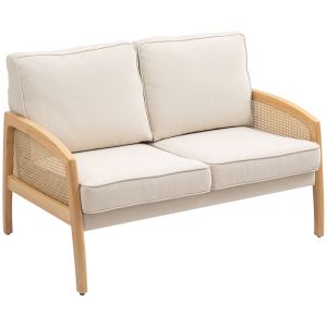 Sofá 2 lugare 123x75x88 cm poliéster e madeira de borracha color beige