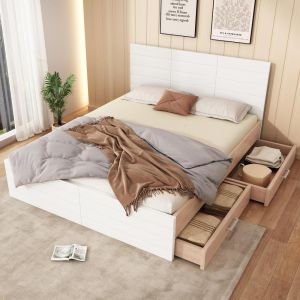 Cama 160x200 cm com gavetas, branca, sem colchão, estilo moderno