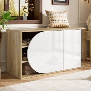 Sapateira com 2 portas e gancho branco e natural 50x104x37cm