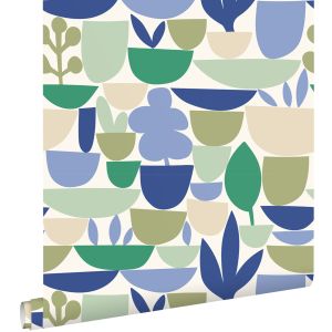 Estahome papel de parede cerâmica e plantas azuleverde 50 x 900 cm