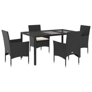 vidaXL set comedor jardín 5 pzas cojines ratán sintético vidrio negro