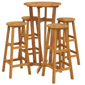 vidaXL mesa y taburetes altos de jardín 5 pzas madera maciza acacia