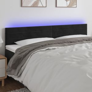 Cabeceira de cama c/ luzes LED veludo 200x5x78/88 cm preto ptob5140
