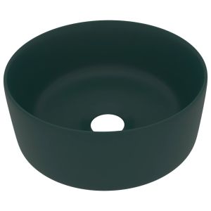 Lavatório luxuoso redondo 40x15cm cerâmica verde-escuro mate