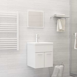 2 pcs conj. Móveis casa de banho contraplacado branco brilhante