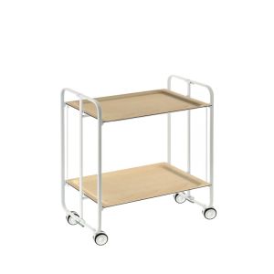 Carrinho de serviço dobrável bauhaus, armação de metal branco, 2 bandejas