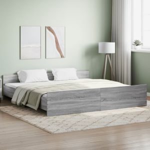 Cama c/ painéis de cabeceira e pés cinzento sonoma