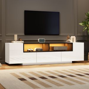 Móvel de tv branco brilhante com LED e 1 gaveta 48x180x40cm