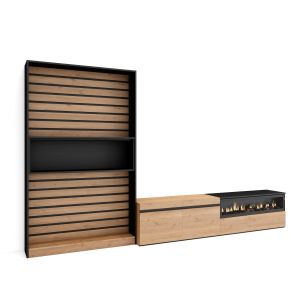 Móveis tv, 310x35x186cm, carvalho e preto, lareira eléctrica rf2863