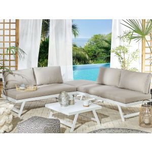 Sofá de jardim de canto com mesa 5 lugares coccorino metal taupe