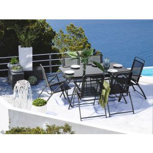 Conjunto de refeição de jardim 6 lugares livo metal preto