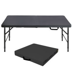 Mesa dobrável preta 125cm com altura regulável e pega