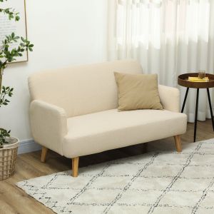 Sofá 2 lugares veludo branco creme braços madeira 130x74x79cm