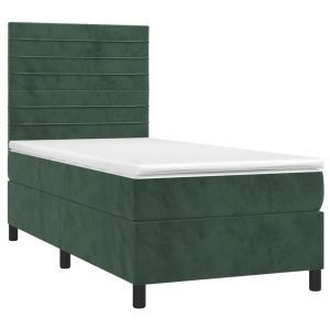 vidaXL cama box spring con colchón terciopelo verde oscuro 90x190 cm
