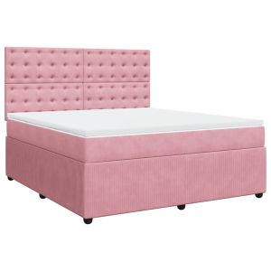 vidaXL cama box spring con colchón terciopelo rosa 180x200 cm