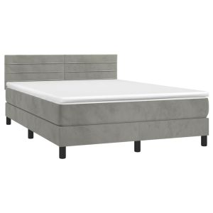 vidaXL cama box spring con colchón terciopelo gris claro 140x200 cm