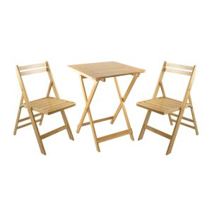 Conjunto de jardim dobrável mesa quadrada e 2 cadeiras biano bambu madeira