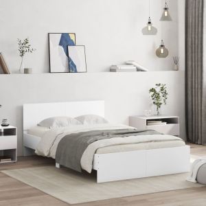 Cama com cabeceira e luzes LED 135x190 cm branco seaw6779