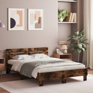 Cama c/ cabeceira/luzes LED 135x190cm carvalho fumado