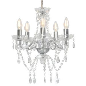 Lustre com contas de cristal redondo prateado 5 x e14 pt4026