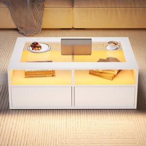 Mesa de centro, vidro, dois níveis, branca