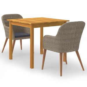 vidaXL juego de comedor para jardín de 3 piezas marrón