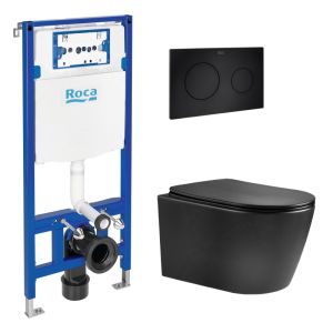 Roca duplo cist. Embutida e botão pl10 preto mate + sanita susp nebula