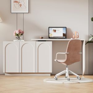 Mesa de escritório giratória em l com armário branco 110cm