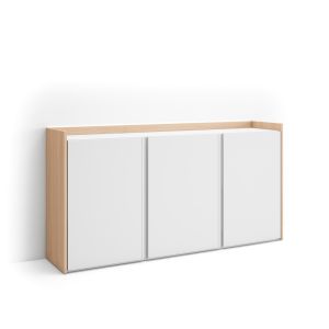Aparador sala de jantar, 156x35x80cm, branco e carvalho soft, LED rf4706