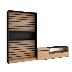 Conjunto de móveis tv, 260x35x186cm, carvalho e preto rf2532