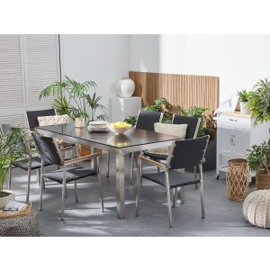 Conjunto de refeição de jardim 6 lugares grosseto vidro temperado preto