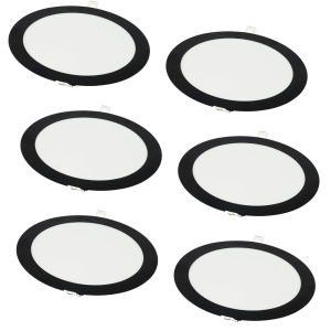 Pack x6 LED downlight 18w branco neutro 4200k quadro redondo embutido preto