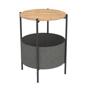Mesa auxiliar em metal, tampo em melamina resistente e bolsa de arrumação
