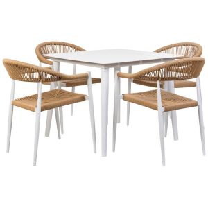 Conjunto de mesa e 4 cadeiras bege, mesa: 90x90x74, cadeiras: 56x60x78