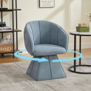 Poltrona giratória em chenille azul com encosto alto ergonómico