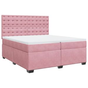 vidaXL cama box spring con colchón terciopelo rosa 200x200 cm