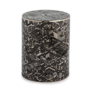 Banqueta 33x33x45 em cerâmica preta e prata.
