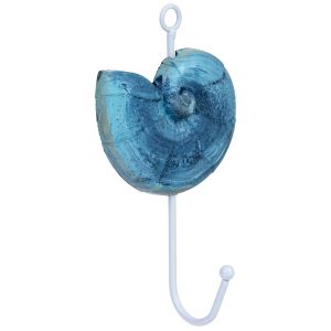 Enfeite de parede em forma de concha de madeira azul, 10x4x16 cm (altura)