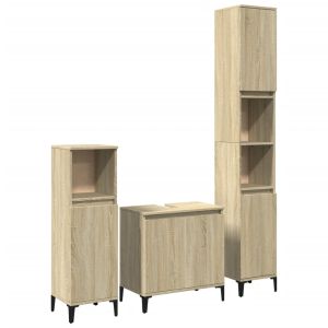 3 pcs conj. Móveis casa banho derivados madeira carvalho sonoma