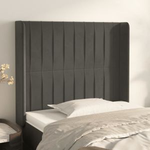 Cabeceira cama c/ abas veludo 103x16x118/128 cm cinzento-escuro ptob3972