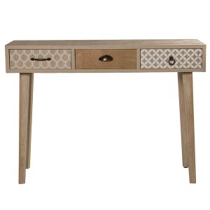 Mesa entrada madera con 3 cajones, abeto y contrachapado y patas pino