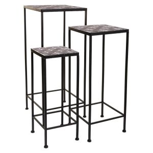 Conjunto de 3 suportes para vasos de flores em metal preto