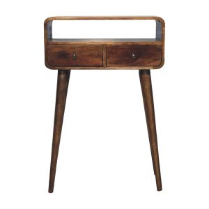 Mesa Consola Madeira Maciça Cinzenta Lavada com Bordas Curvas