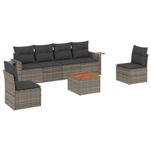 vidaXL set de sofás de jardín 7 piezas con cojines ratán pe gris