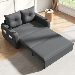 Sofá cama 2 lugares reclinável com porta copos usb e bolsos cinzento