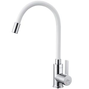 Torneira de cozinha flexível com mangueira de silicone branca misturador de