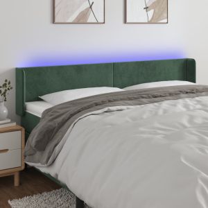Cabeceira cama c/ luzes LED veludo 203x16x78/88 cm verde-escuro ptob6696