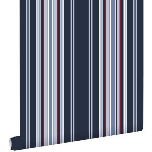 Estahome papel de parede riscas azul-marinhoevermelho 53 cm x 10.05 m